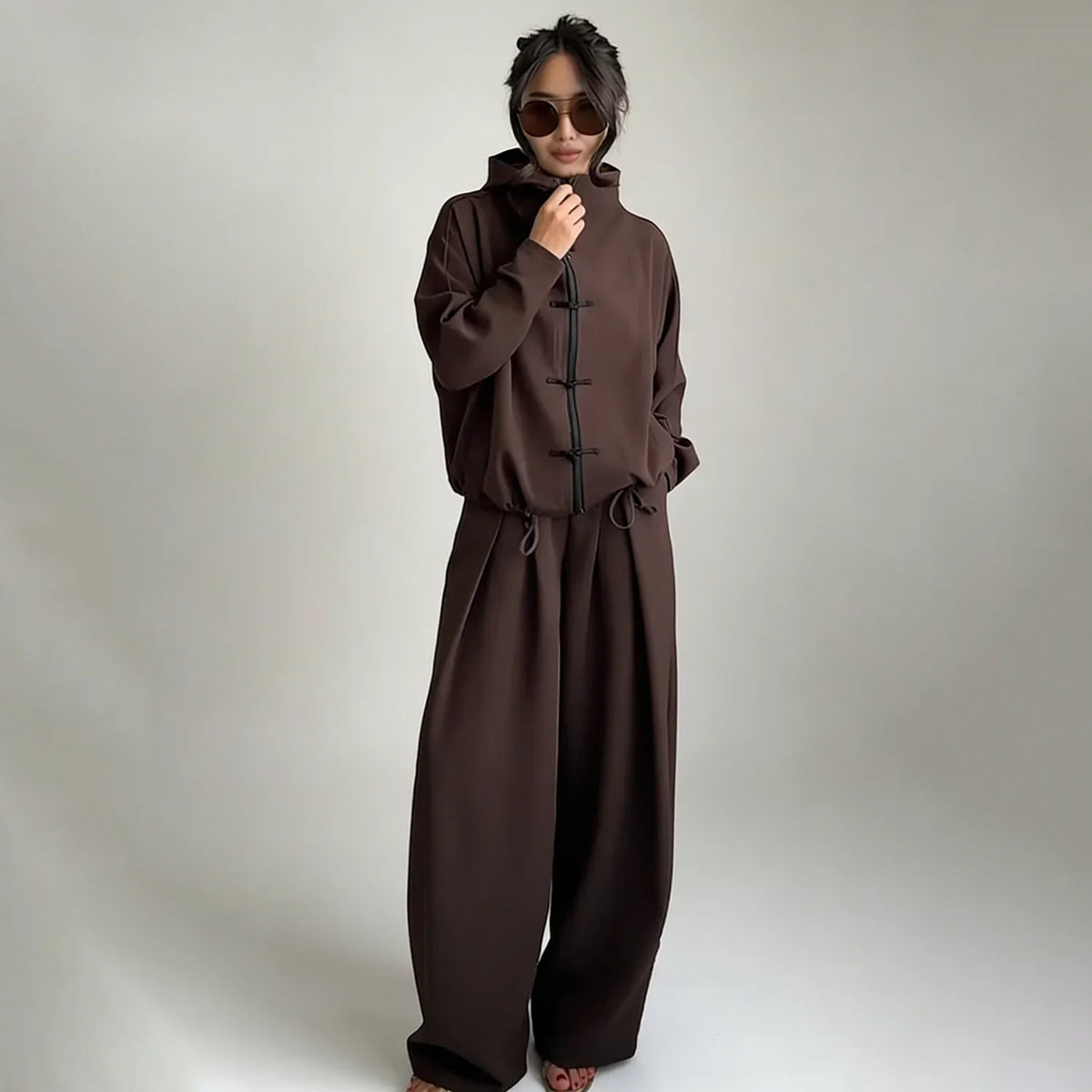 Button Front Collared Top & Wide Leg Pants Co-Ord Set | Long Sleeve Relaxed Two Piece Outfit | Minimalist Casual Lounge Matching Set