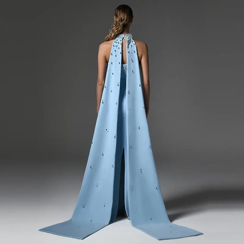 Embellished Mermaid Maxi Gown – Strapless Formal Dress with Crystal Beading, Matching Choker and Elegant Floor-Length Train