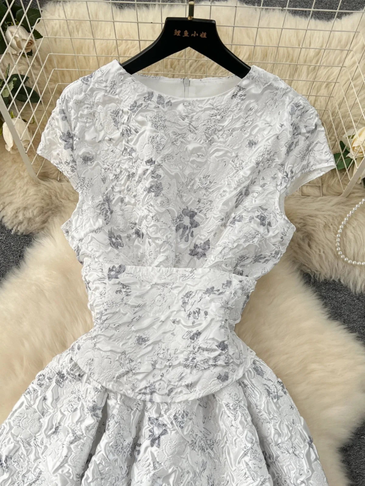 Floral Midi Dress – Short Sleeve Fit and Flare Dress with Round Neck, Defined Waist, Button Front and Full Flared Skirt for Weddings & Events