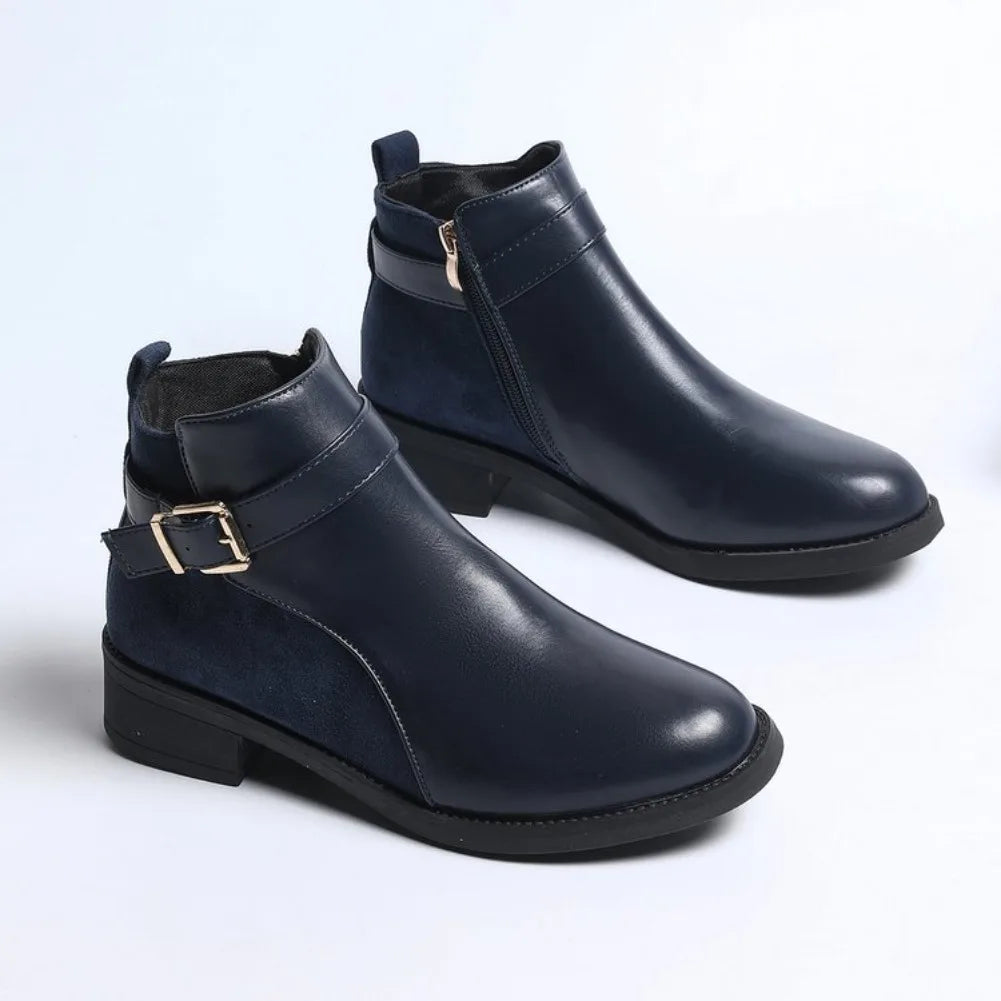 Buckle Ankle Boots | Low Block Heel Zip-Up Booties | Classic Casual Winter Boots