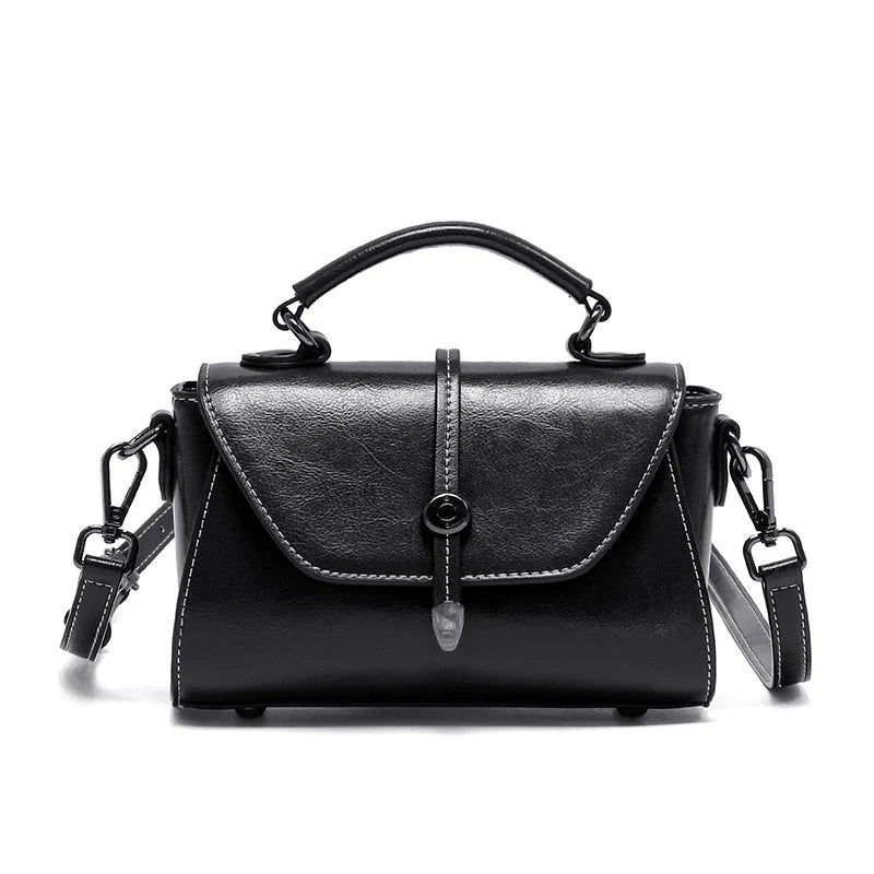 Women's Top Handle Handbag, Elegant Leather Crossbody Shoulder Bag, Structured Satchel Purse with Flap Closure & Adjustable Strap