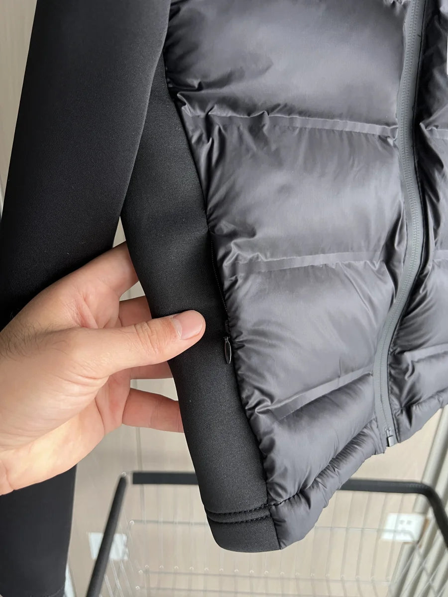 Hooded Puffer Jacket, Quilted Hybrid Jacket with Stretch Sleeves and Zip Front, Lightweight Warm Casual Winter Outerwear