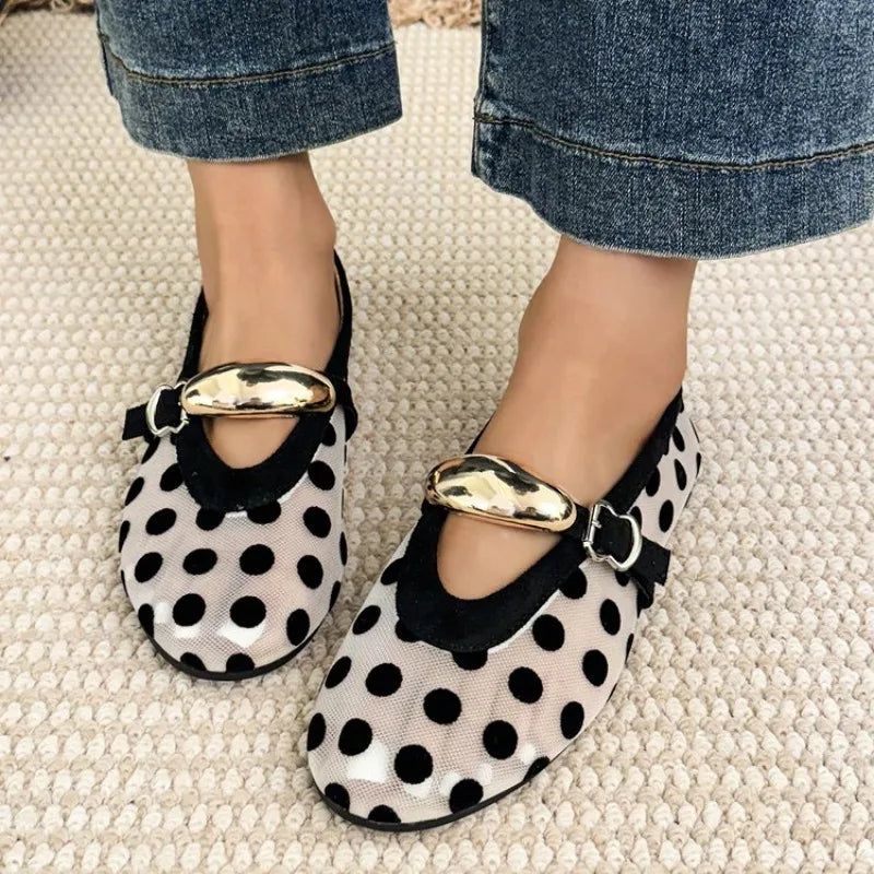 Polka Dot Mary Jane Flats | Bow Detail Round Toe Shoes | Cute Comfortable Casual Ballet Flats