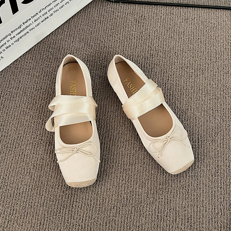 Ribbon Ballet Flats | Mary Jane Dance-Inspired Shoes | Round Toe Comfortable Casual Flats