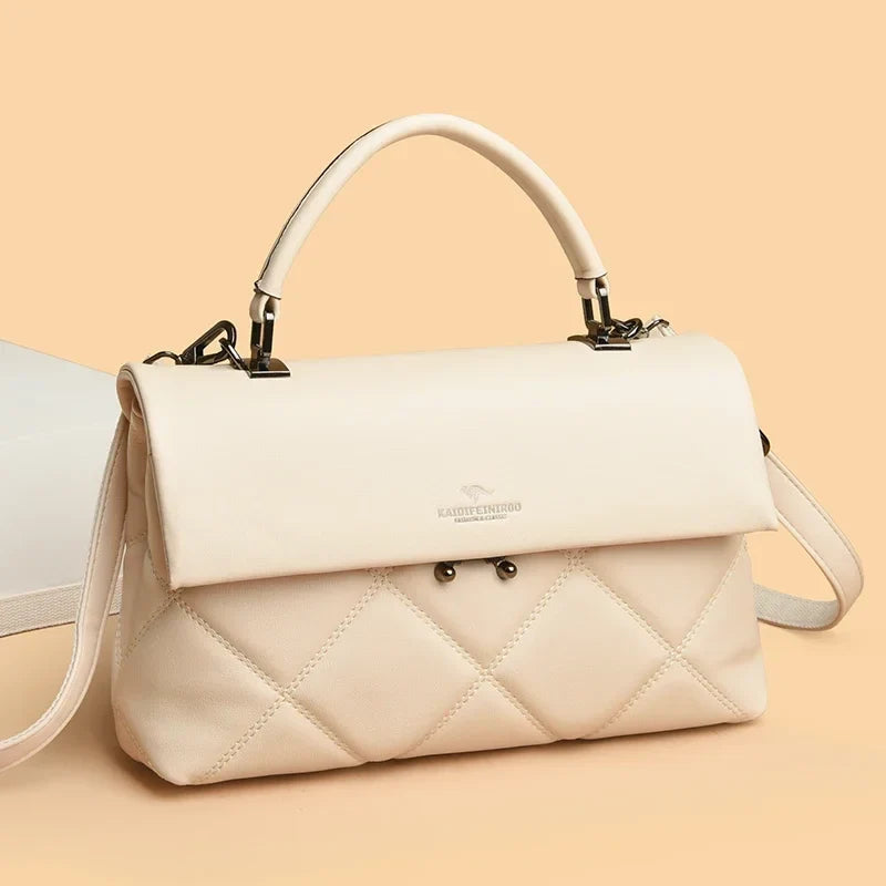 Quilted Flap Handbag, Elegant Structured Top Handle Purse, Padded Shoulder & Crossbody Bag with Magnetic Closure for Work, Dates & Everyday Use