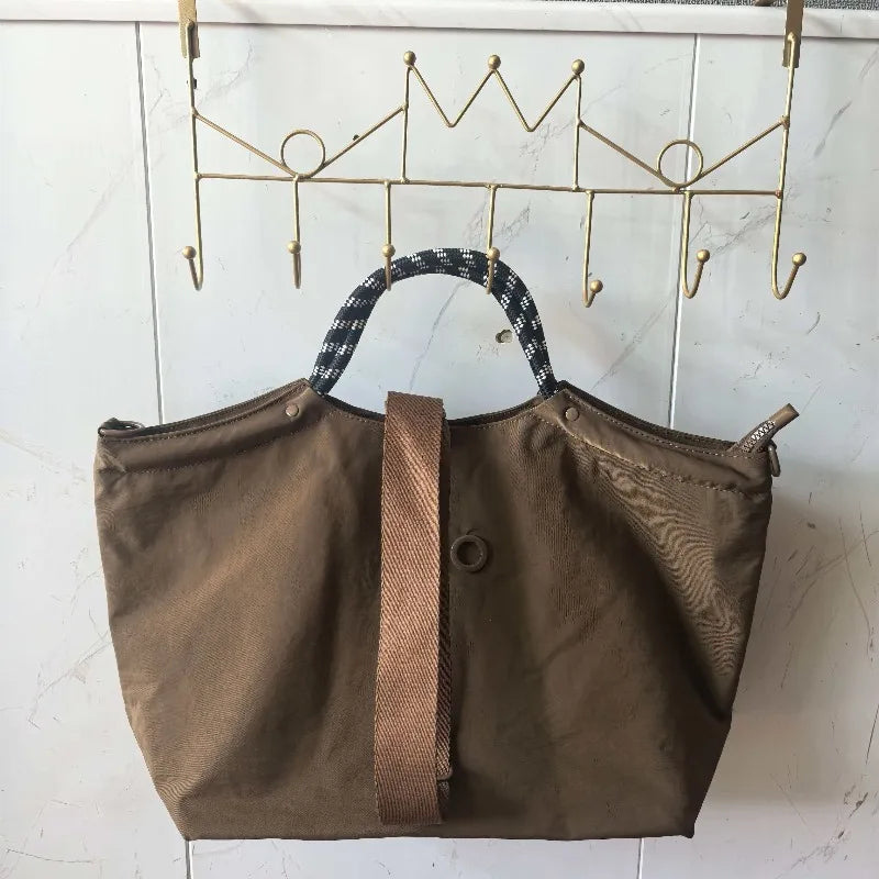 Minimalist Canvas Tote Bag, Large Shoulder Handbag with Striped Handles, Casual Everyday Carryall Purse with Secure Strap Closure