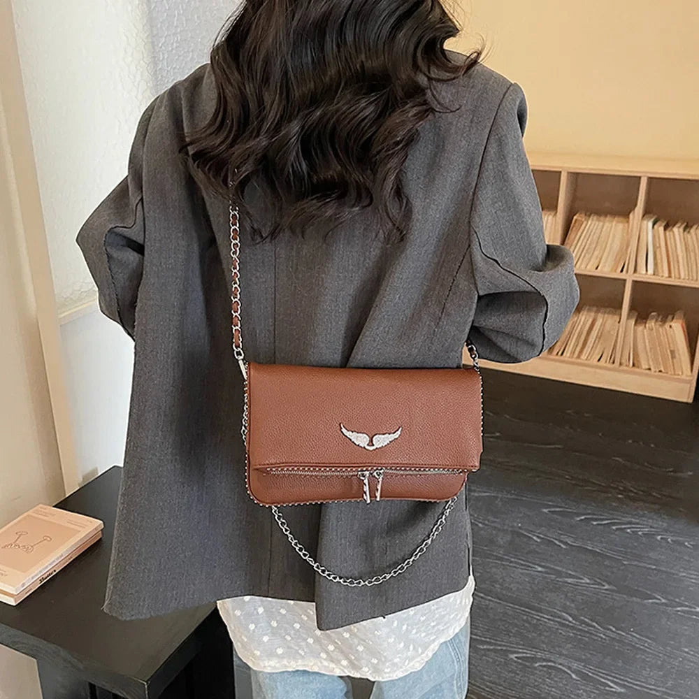 Vintage Crossbody Bag, Compact Flap Shoulder Purse with Chain Strap, Minimalist Small Messenger Handbag for Travel, Dates & Everyday Use