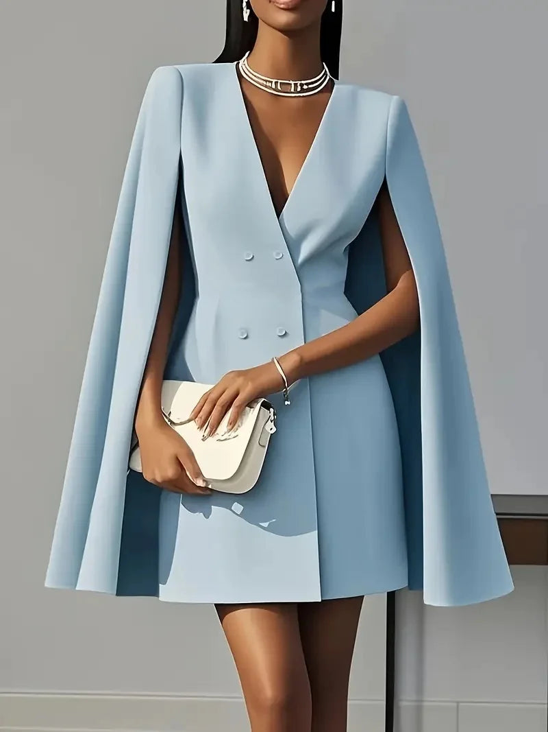 Blazer Mini Dress – Sleeveless Tailored Suit Dress with Notched Lapel and Flared Cape Silhouette for Parties, Events & Evening Wear
