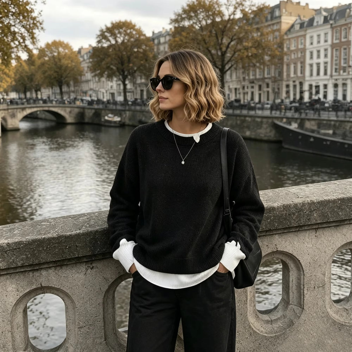 Oversized Ribbed Knit Sweater, Crew Neck Pullover with Balloon Sleeves and Layered Hem, Cozy Casual Fall Winter Knitwear