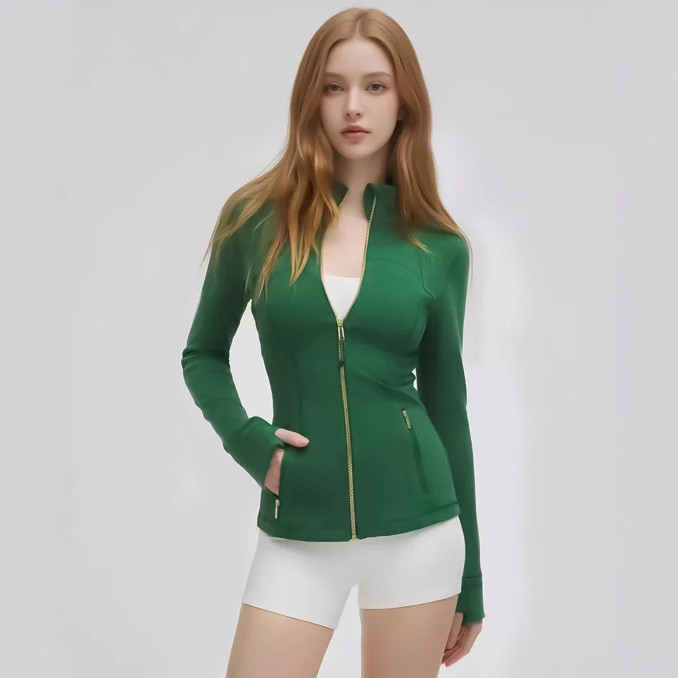 Women's Zip-Up Fitted Jacket, Slim Fit Hooded Casual Jacket, Long Sleeve Lightweight Everyday Outerwear
