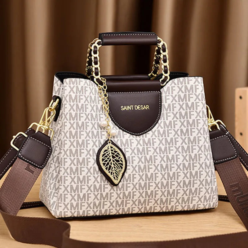 Monogram Tote Handbag, Structured Top Handle Shoulder Purse with Adjustable Crossbody Strap, Elegant Carryall Bag for Work, Shopping & Travel