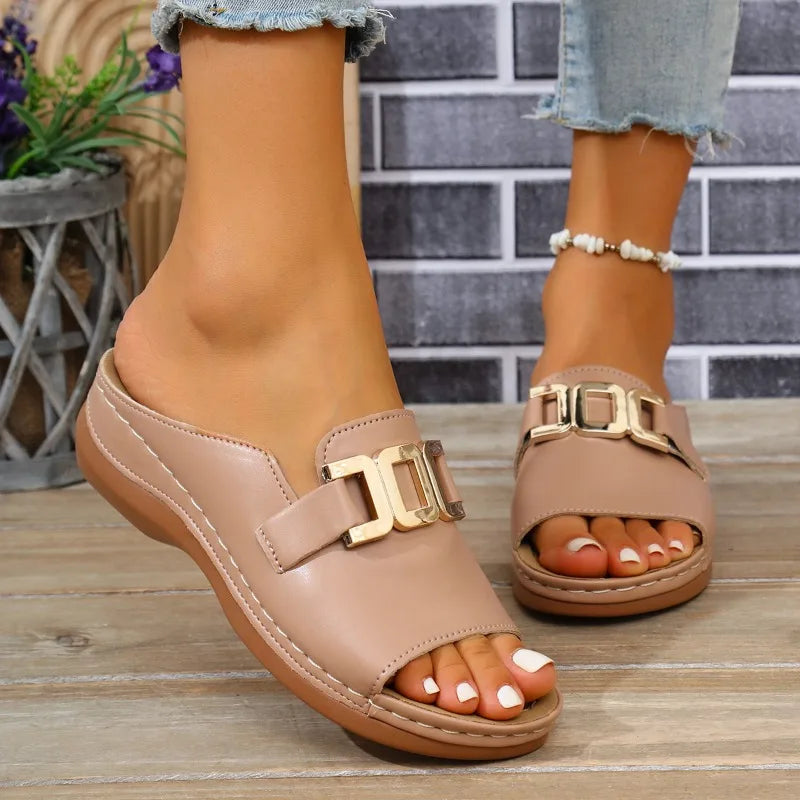 Wedge orthopaedic Mule Sandals | Buckle Embellished Open Toe Shoes | Comfortable Platform Summer Slides
