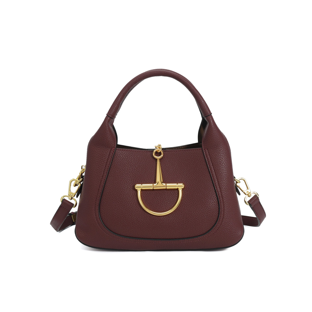 Structured Top Handle Handbag, Elegant Satchel with Adjustable Shoulder Strap & Statement Metal Detail, Classic Purse for Work, Dates & Everyday Use