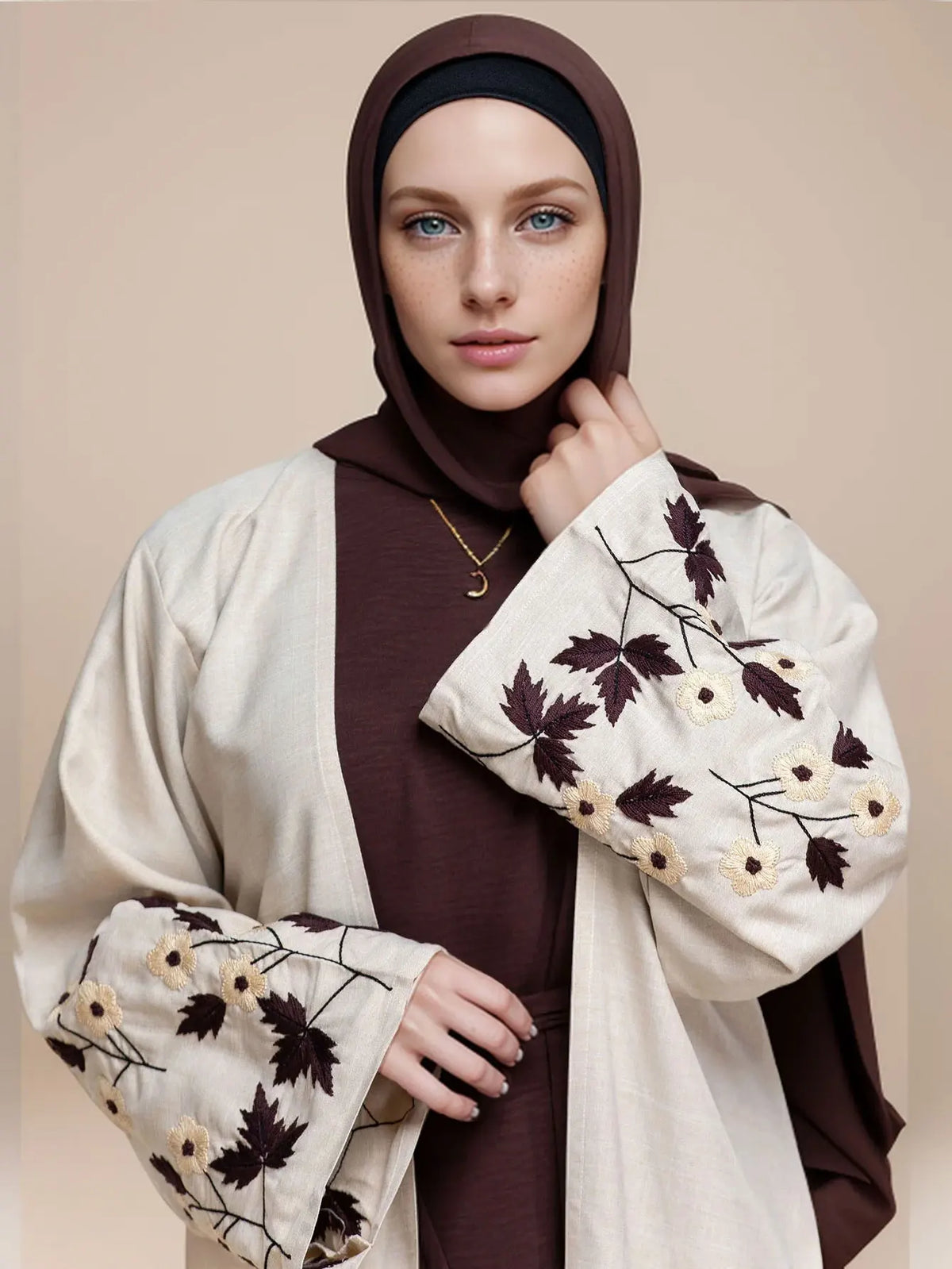 Abaya Boasting Exquisite Floral Cuff Embroidery Blending Timeless Elegance and Fashion for Ramadan Islamic