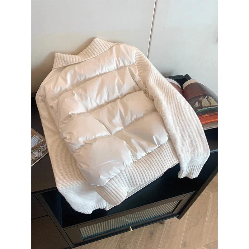 Faux Fur Panel Knit Jacket, Zip-Up Cardigan with Ribbed Collar and Cuffs, Cozy Winter Layering Outerwear