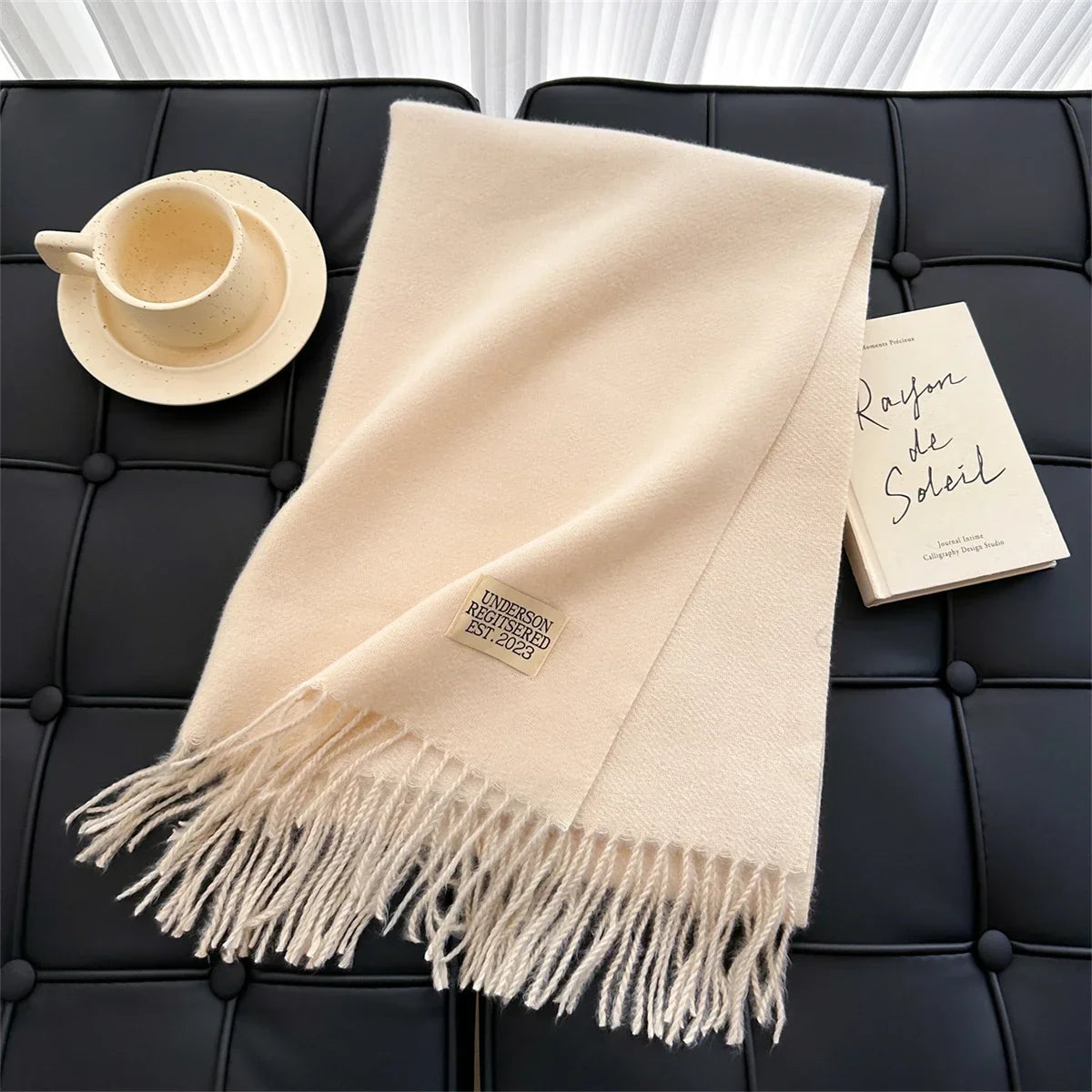 Women's Shawl Wrap, Two-Tone Fringed Scarf, Elegant Oversized Shoulder Wrap for Women