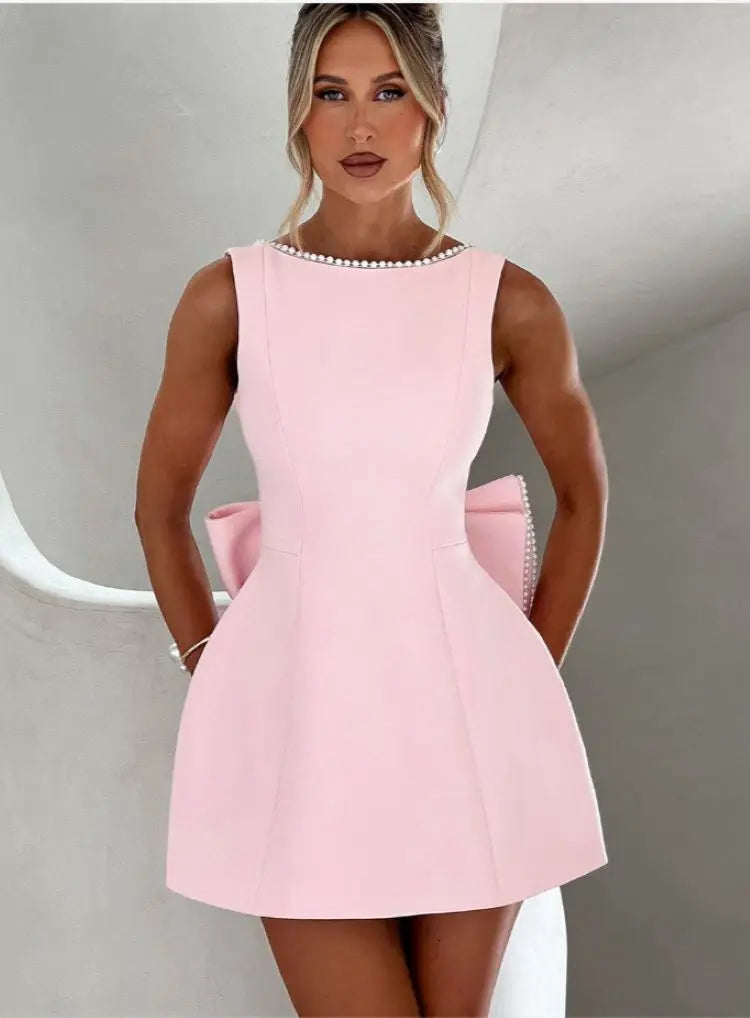 Sleeveless A-Line Mini Dress – Round Neck Flared Swing Dress with Relaxed Silhouette for Casual Outings, Brunch, Office & Parties