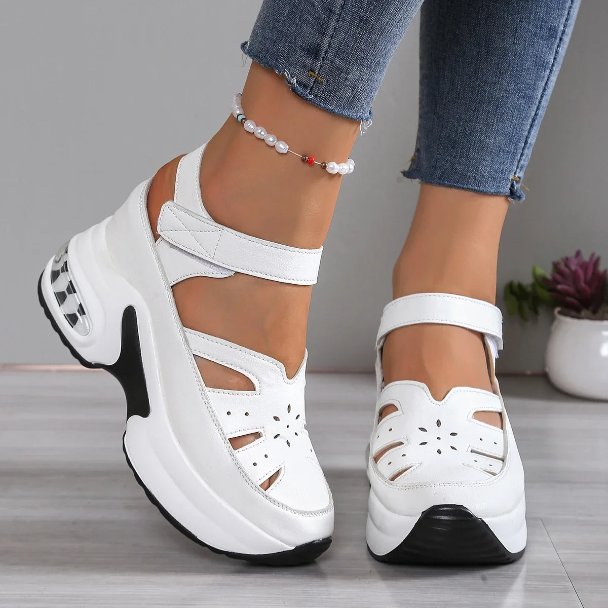 Mary Jane orthopaedic Platform Sneakers | Strappy Walking Shoes | Comfortable Casual Chunky Sole Sneakers