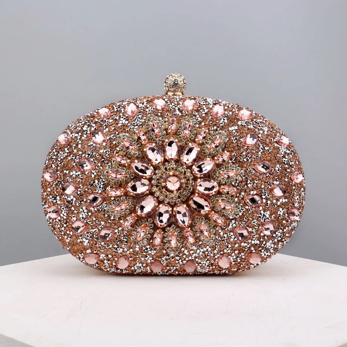 Embellished Evening Clutch Bag, Ornate Beaded Handbag with Floral Crystal Design, Elegant Frame Purse for Weddings, Parties & Special Occasions