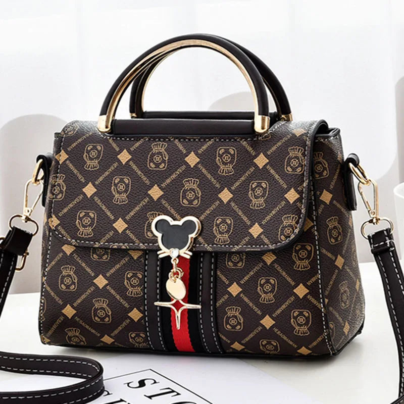 Monogram Satchel Handbag, Structured Top Handle Shoulder Purse with Decorative Flap, Adjustable Crossbody Strap & Spacious Interior