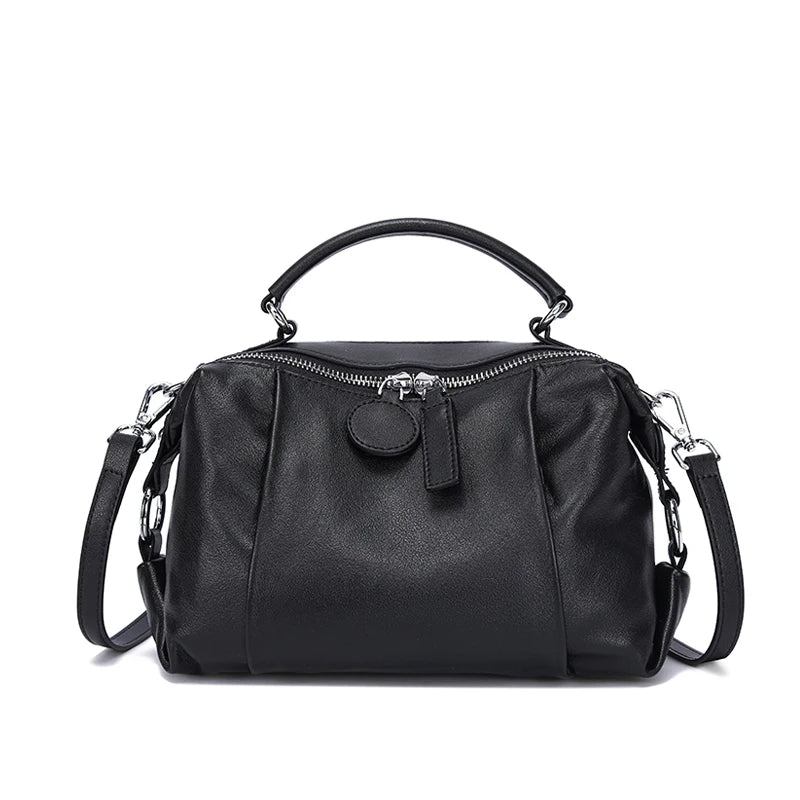 Vintage Boston Handbag, Soft Structured Shoulder Purse with Top Handle & Adjustable Crossbody Strap, Elegant Everyday Satchel for Work & Travel
