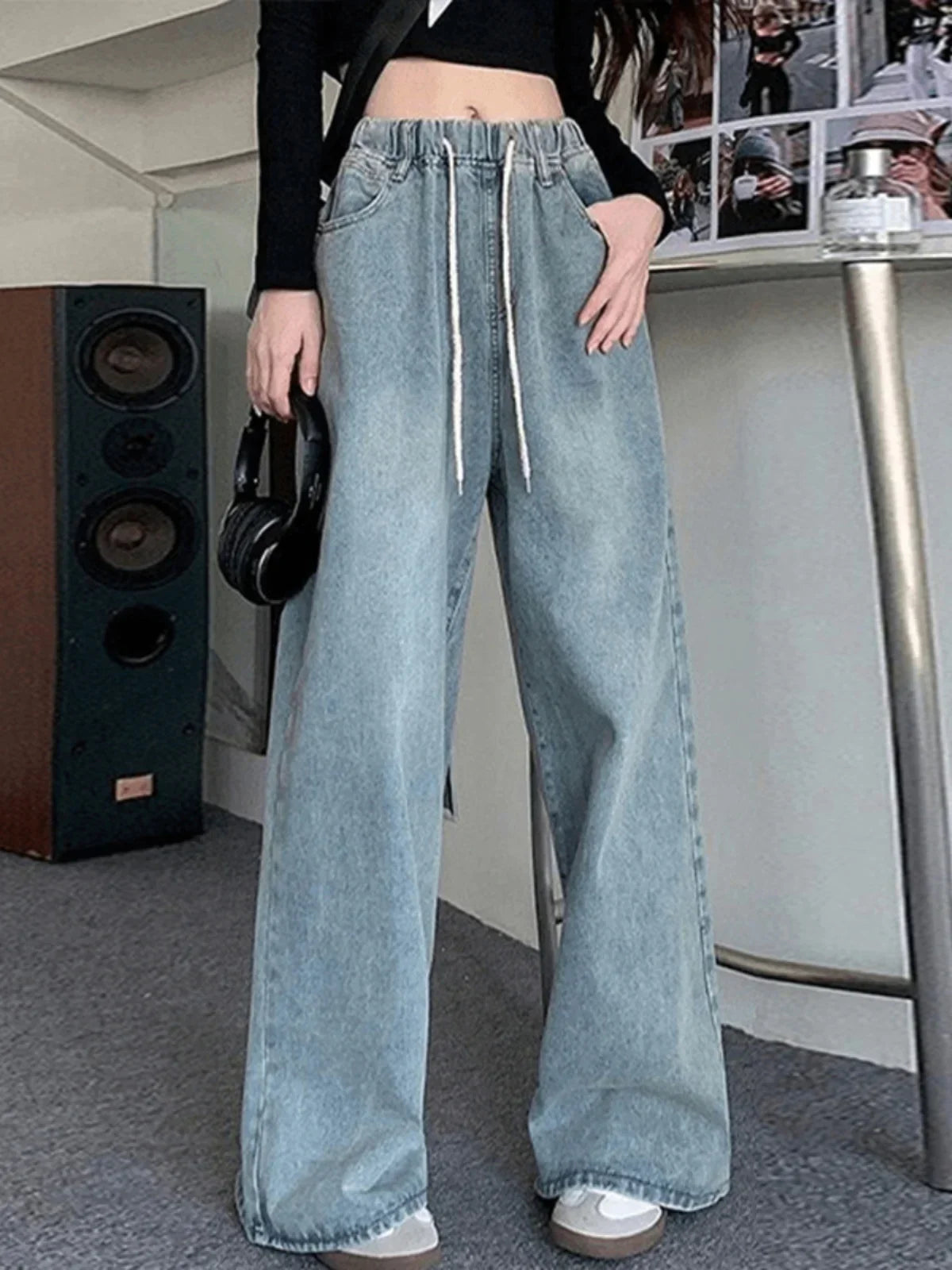 High Waisted Wide Leg Jeans Baggy Loose Fit Denim Trousers Relaxed Straight Leg Casual Streetwear Full Length