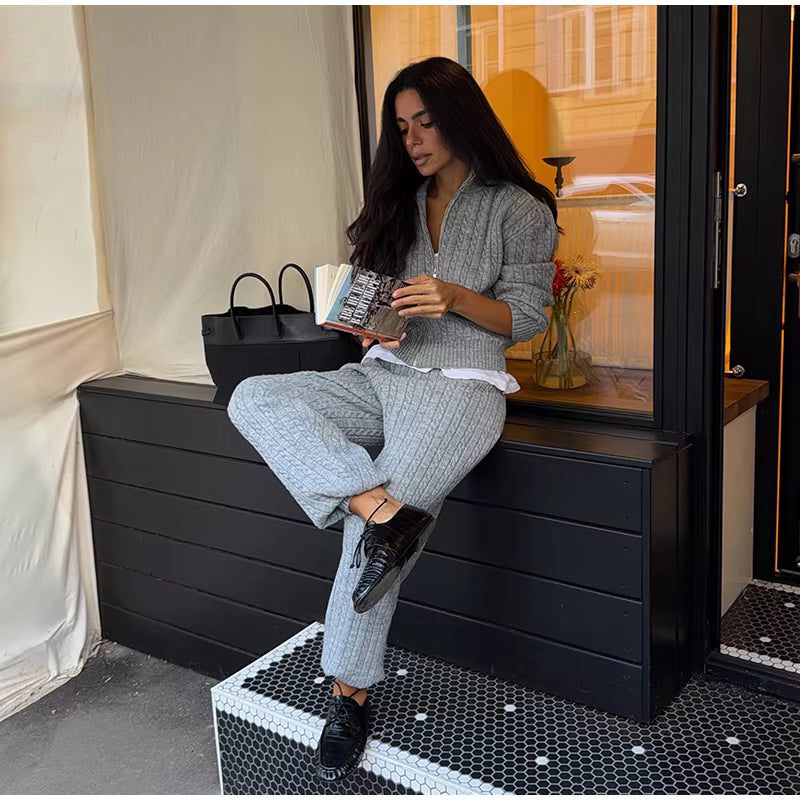 Cable Knit Sweater &amp; Wide Leg Pants Co-Ord Set | Oversized Two Piece Knit Outfit | Cozy Fall &amp; Winter Lounge Matching Set