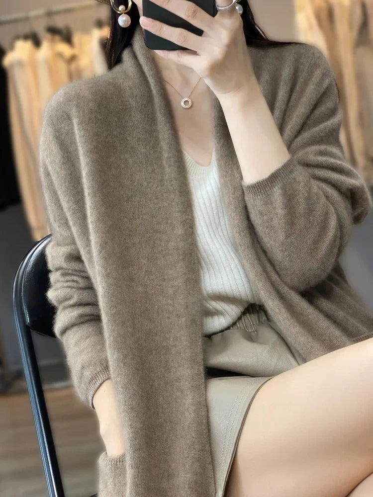 Long Open Front Cardigan Coat, Soft Knit Duster with Front Pockets, Relaxed Fit Cozy Fall Winter Outerwear