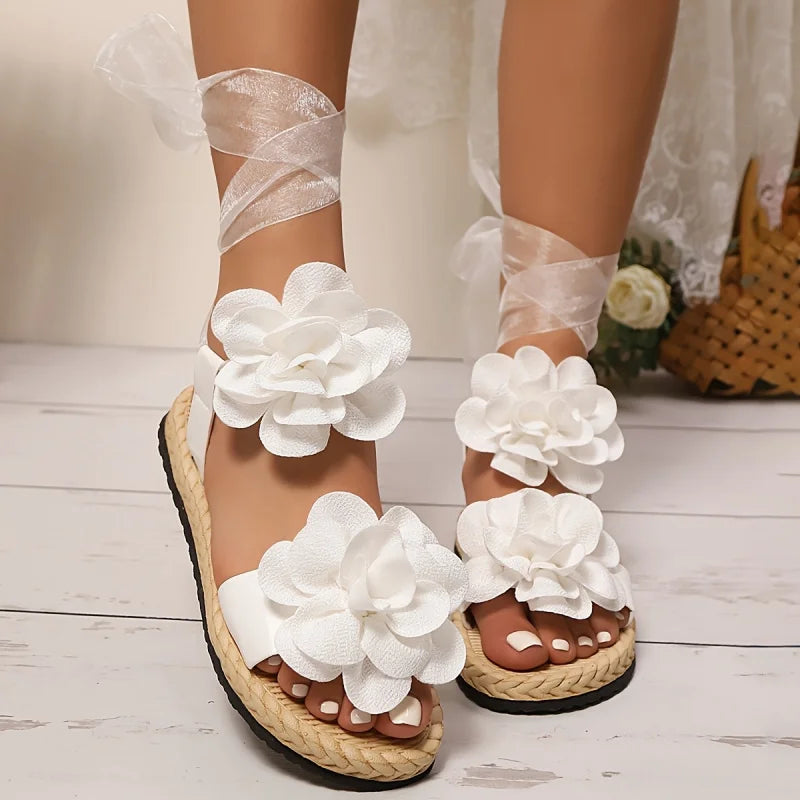 Floral Espadrille Sandals | Flower Ankle Tie Wedges | Romantic Summer Platform Shoes