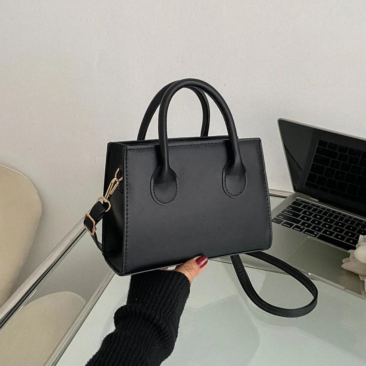 Structured Work Handbag, Minimalist Top Handle Satchel with Adjustable Crossbody Strap, Elegant Shoulder Purse for Office, Travel & Everyday Use