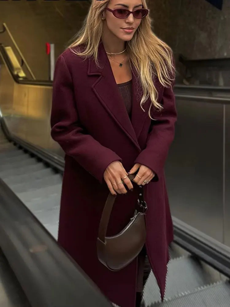 Women's Long Double-Breasted Overcoat, Elegant Tailored Lapel Coat, Classic Full-Length Winter Outerwear