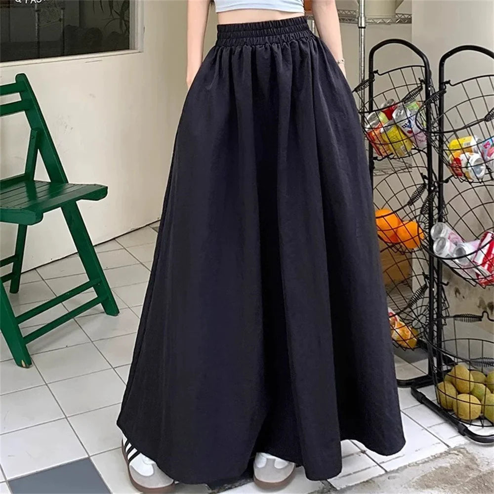 High Waisted Maxi Skirt Long A Line Flowing Skirt Elastic Waist Full Length Casual Boho Minimalist Everyday Bottomwear