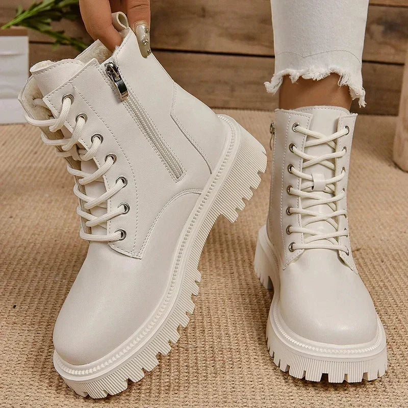 Women's Lace-Up Combat Boots – Chunky Lug Sole Ankle Boots with Side Zipper for Casual, Hiking, Travel & Everyday Wear