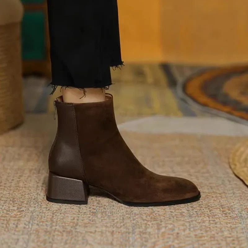 Pointed Toe Chelsea Ankle Boots | Low Block Heel Booties | Minimalist Slip-On Dress Shoes