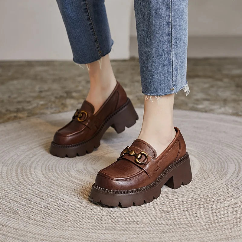 Chunky Loafers | Platform Lug Sole Slip-On Shoes | Horsebit Block Heel Dress Loafers