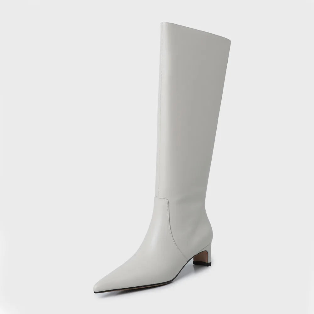 Knee High Pointed Toe Boots | Elegant Kitten Heel Tall Boots | Sleek Pull-On Fashion Boots
