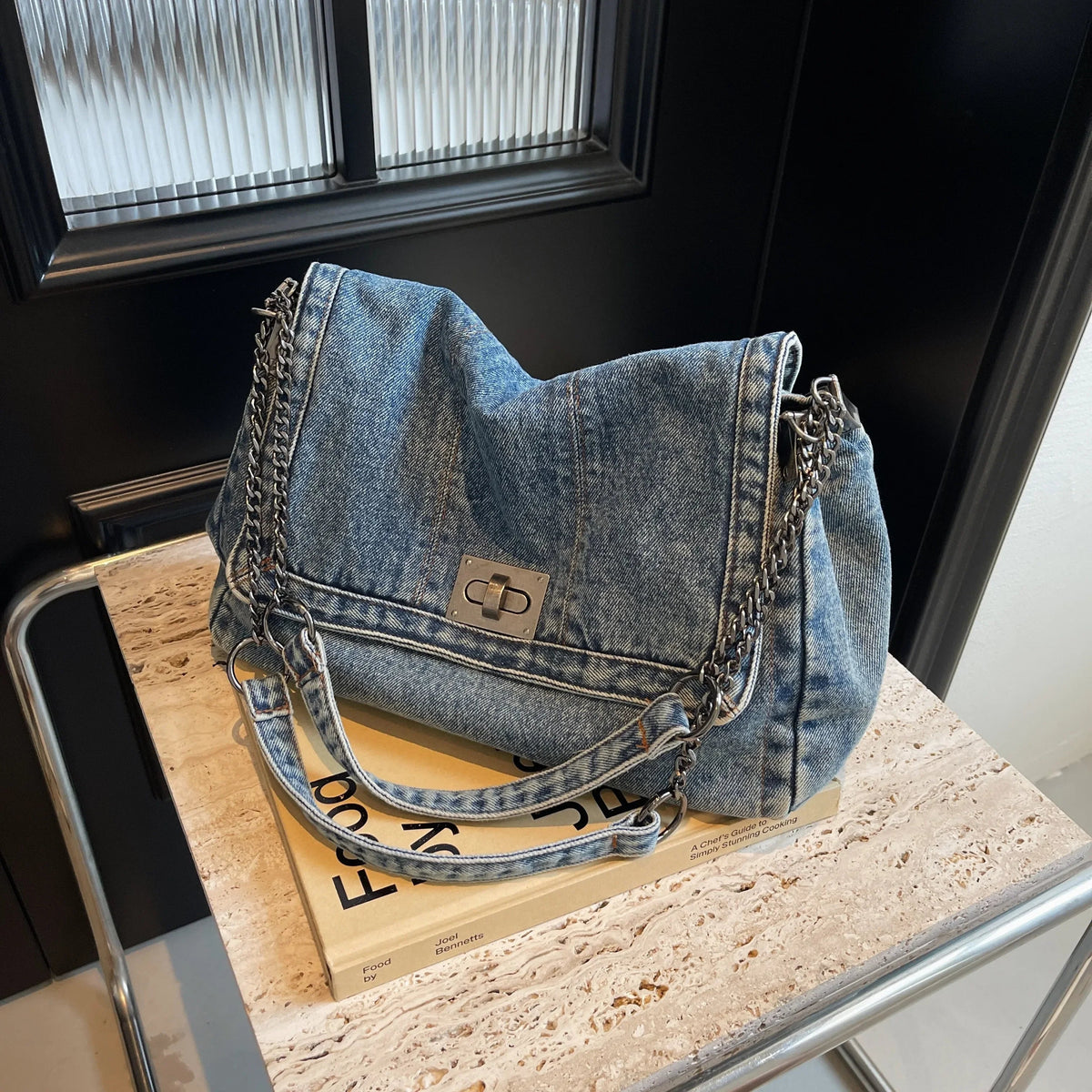 Denim Shoulder Bag, Vintage Hobo Handbag with Adjustable Strap, Washed Blue Crossbody Purse with Distressed Finish for Casual Everyday Use