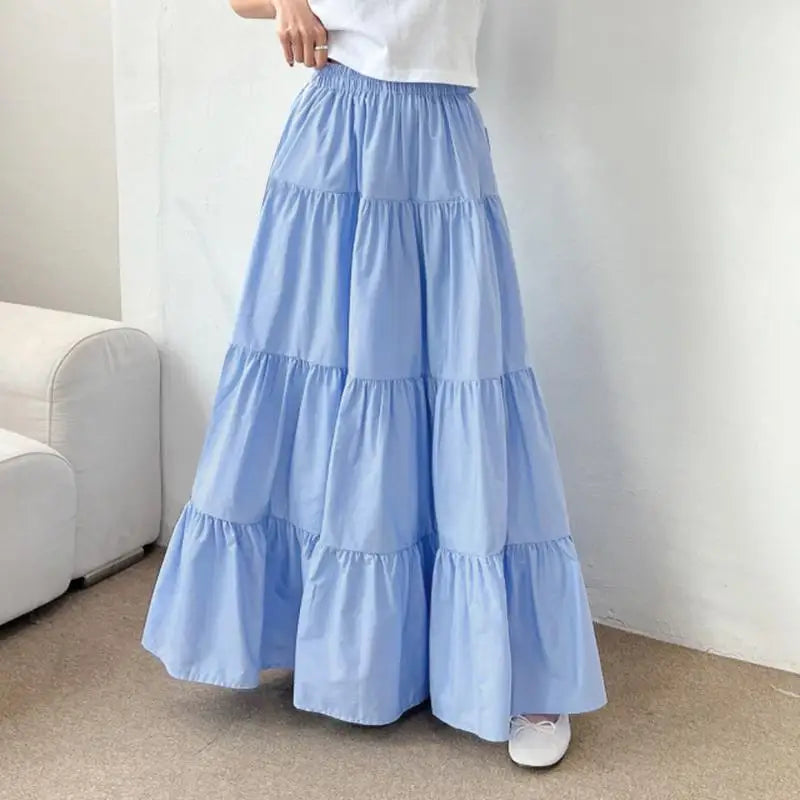 High Waisted Tiered Maxi Skirt A Line Long Ruffle Skirt Flowing Full Length Elastic Waist Casual Boho Summer Skirt