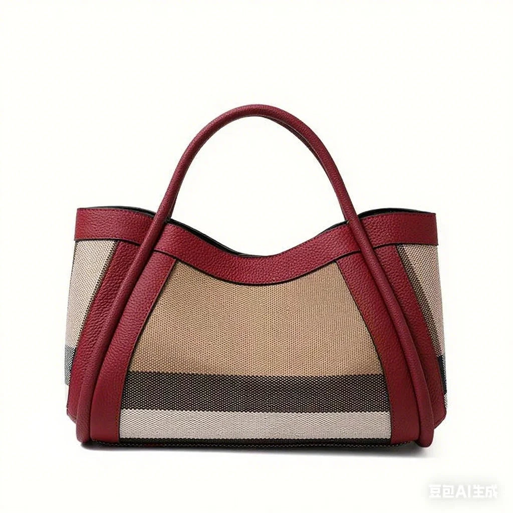 Plaid Tote Handbag, Structured Shoulder Carryall with Double Top Handles & Adjustable Strap, Spacious Work Purse for Travel, Shopping & Everyday Use