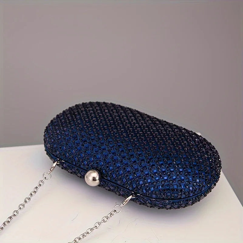 Beaded Clutch Bag, Sparkling Evening Purse with Crystal Embellished Finish, Compact Hard Case Handbag for Weddings, Parties & Formal Events