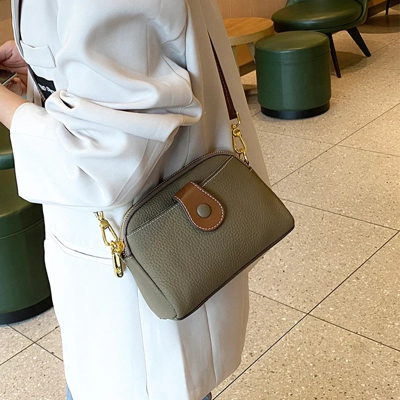 Small Crossbody Bag, Leather Shoulder Purse with Brown Accent, Compact Mini Handbag with Adjustable Strap for Everyday Use
