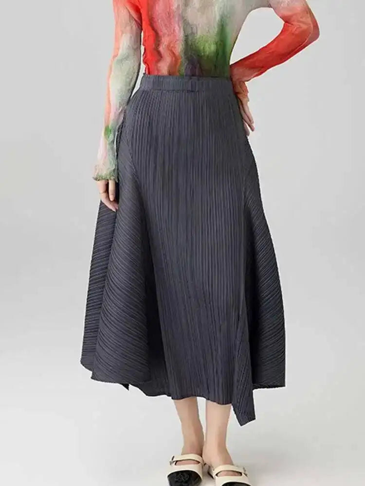 High Waisted Pleated Midi Skirt A Line Flared Skirt Accordion Pleats Full Length Flowy Casual Office Workwear
