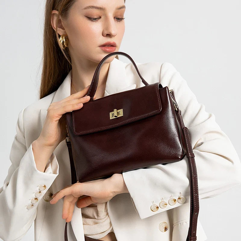 Structured Top Handle Handbag, Elegant Box Satchel with Adjustable Shoulder Strap, Minimalist Crossbody Purse for Work, Dates & Everyday Use