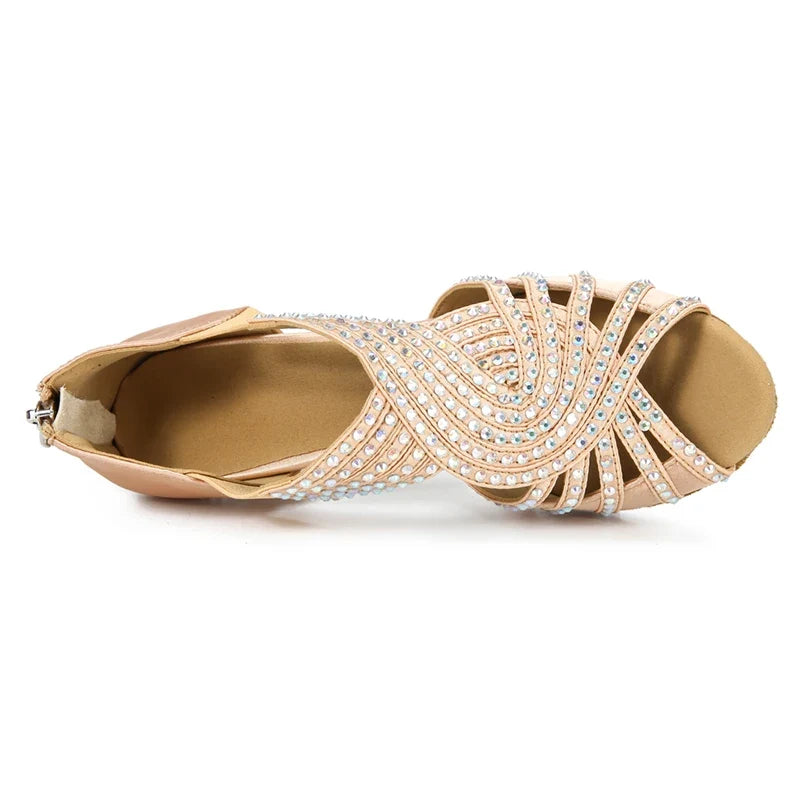 Rhinestone Ankle Strap Heels | Embellished Peep Toe Pumps | Sparkly High Heel Party Shoes