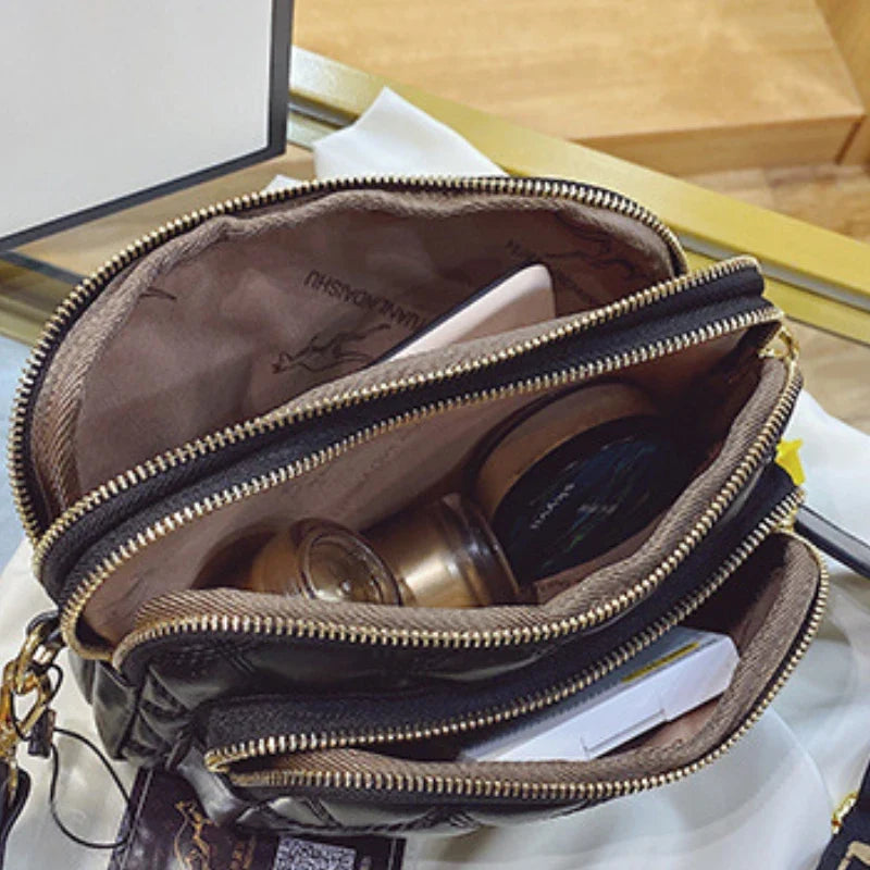 Quilted Crossbody Bag, Mini Shoulder Handbag with Adjustable Wide Strap, Compact Padded Camera Style Purse for Travel, Shopping & Everyday Use
