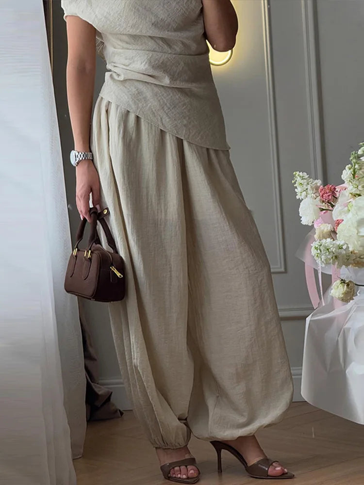 Off Shoulder Draped Top & Wide Leg Pants Co-Ord Set | Elegant Two Piece Flowing Outfit | Chic Vacation, Brunch & Occasion Wear