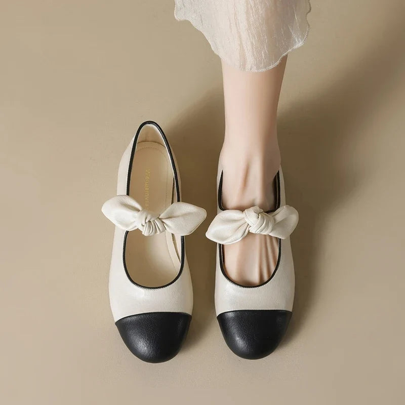 Bow Mary Jane Flats | Round Toe Ballet Shoes | Elegant Low Heel Casual Dress Flats