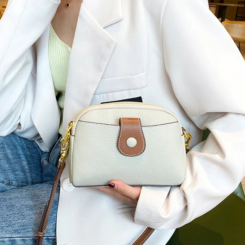 Small Crossbody Bag, Leather Shoulder Purse with Brown Accent, Compact Mini Handbag with Adjustable Strap for Everyday Use