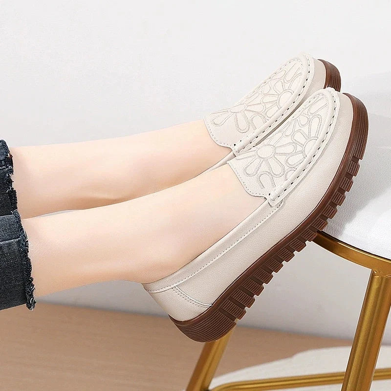 Floral Embroidered orthopaedic Loafers | Slip-On Platform Flats | Round Toe Casual Walking Shoes