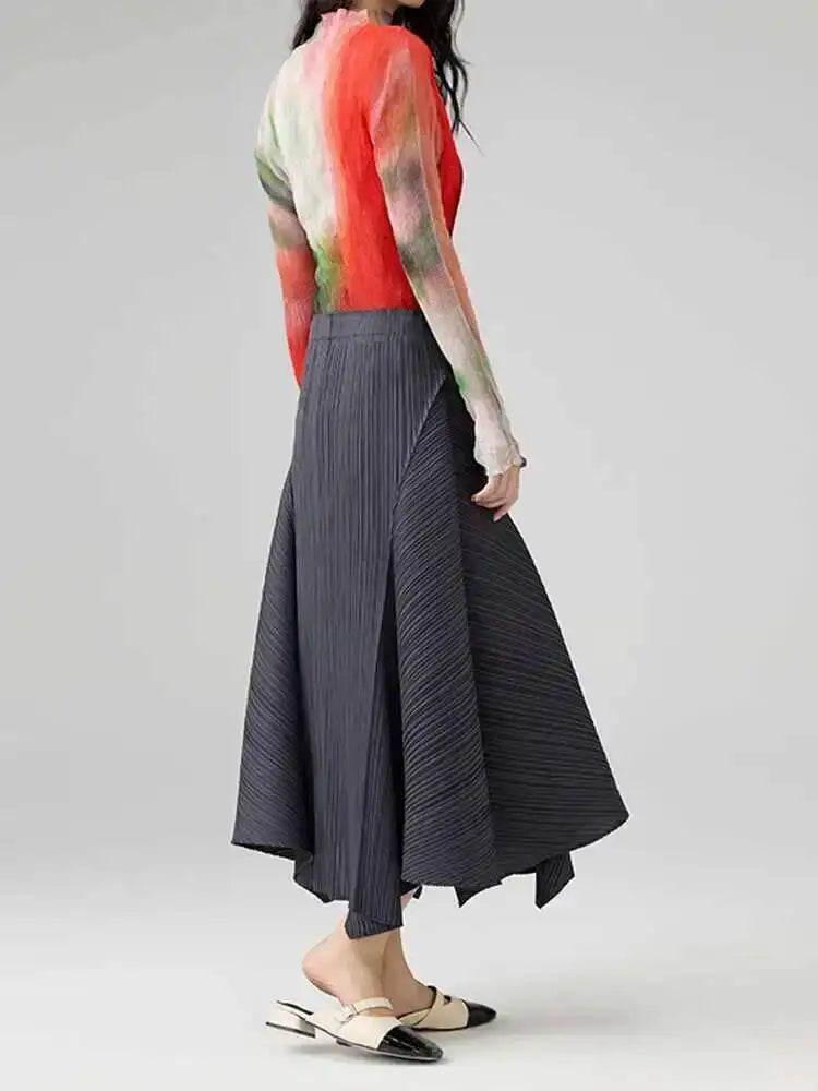 High Waisted Pleated Midi Skirt A Line Flared Skirt Accordion Pleats Full Length Flowy Casual Office Workwear